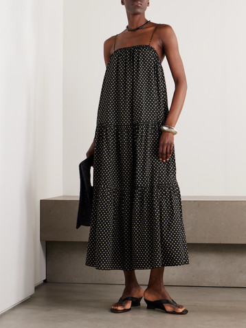 Matteau Tiered organic cotton and silk-blend midi dress