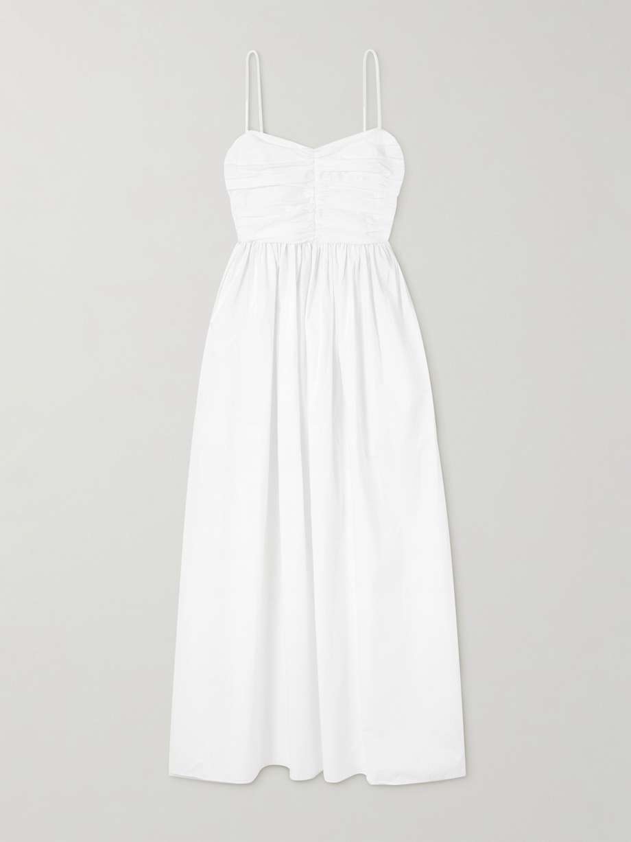 gathered organic cotton-poplin midi dress