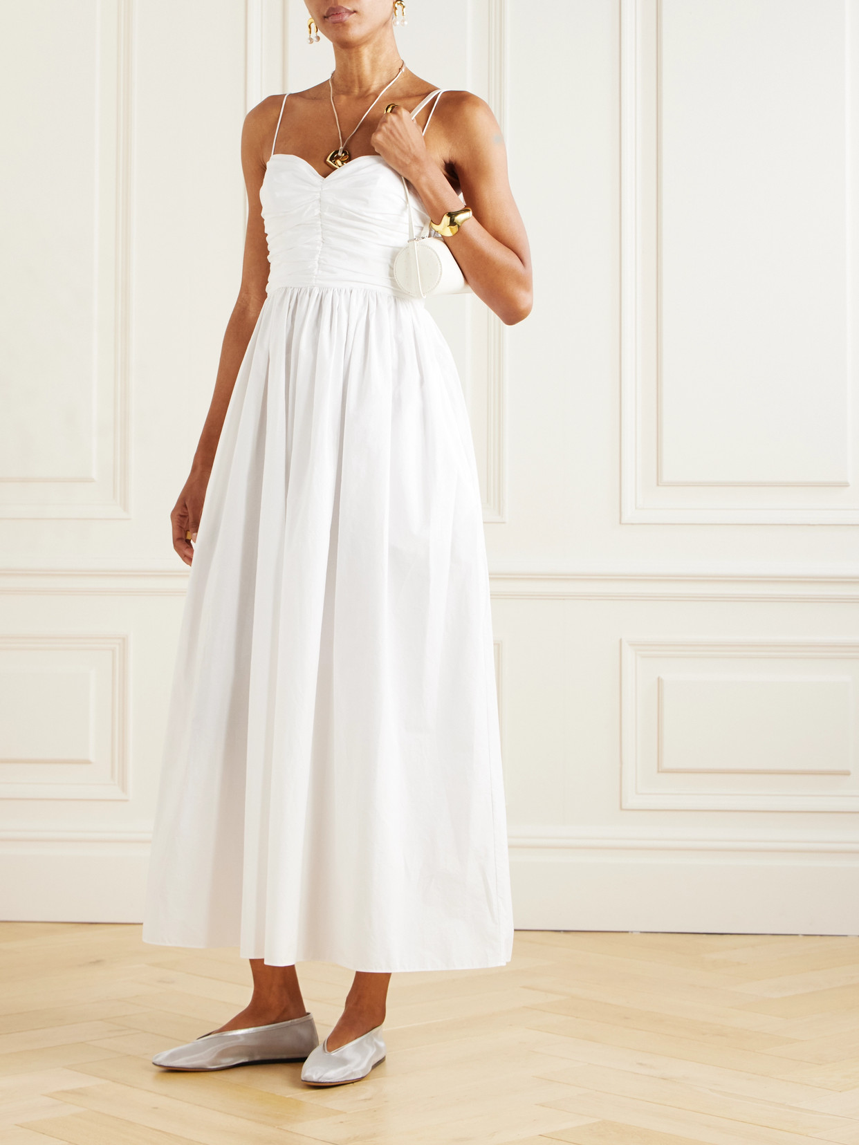 Matteau Gathered Organic Cotton-poplin Midi Dress In White