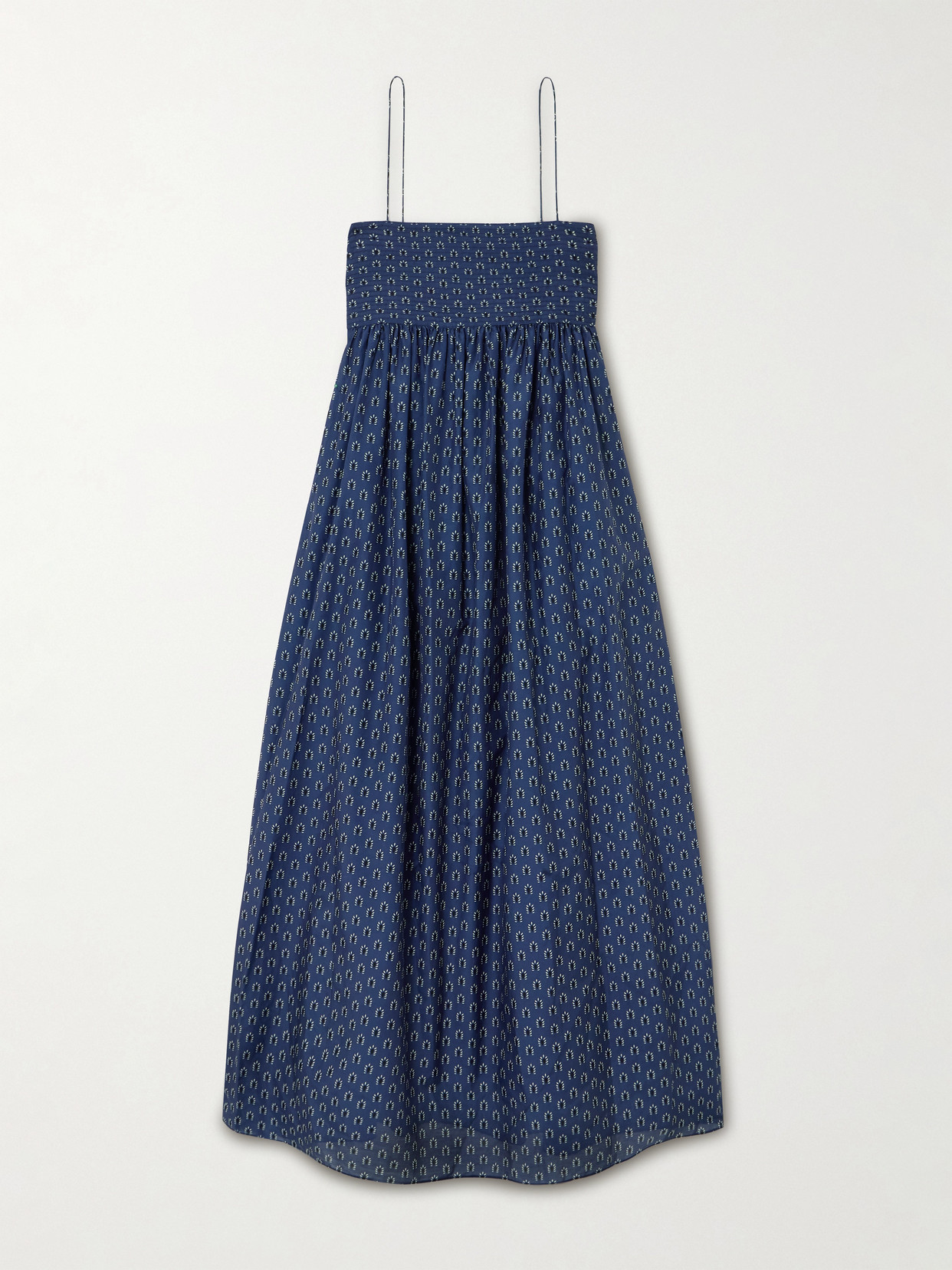 Matteau - Pintucked Printed Organic Cotton And Silk-blend Maxi Dress - Blue