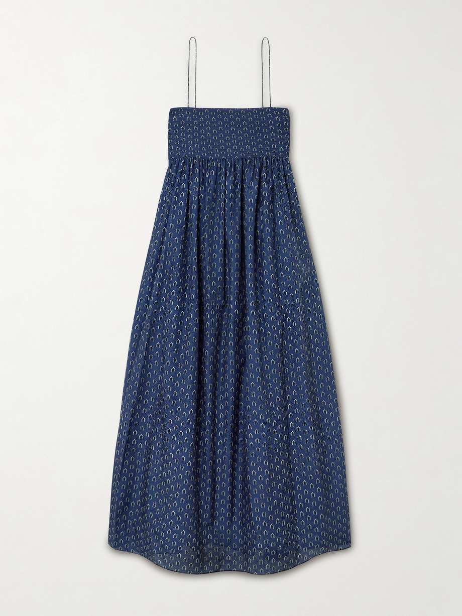 pintucked printed organic cotton and silk-blend maxi dress
