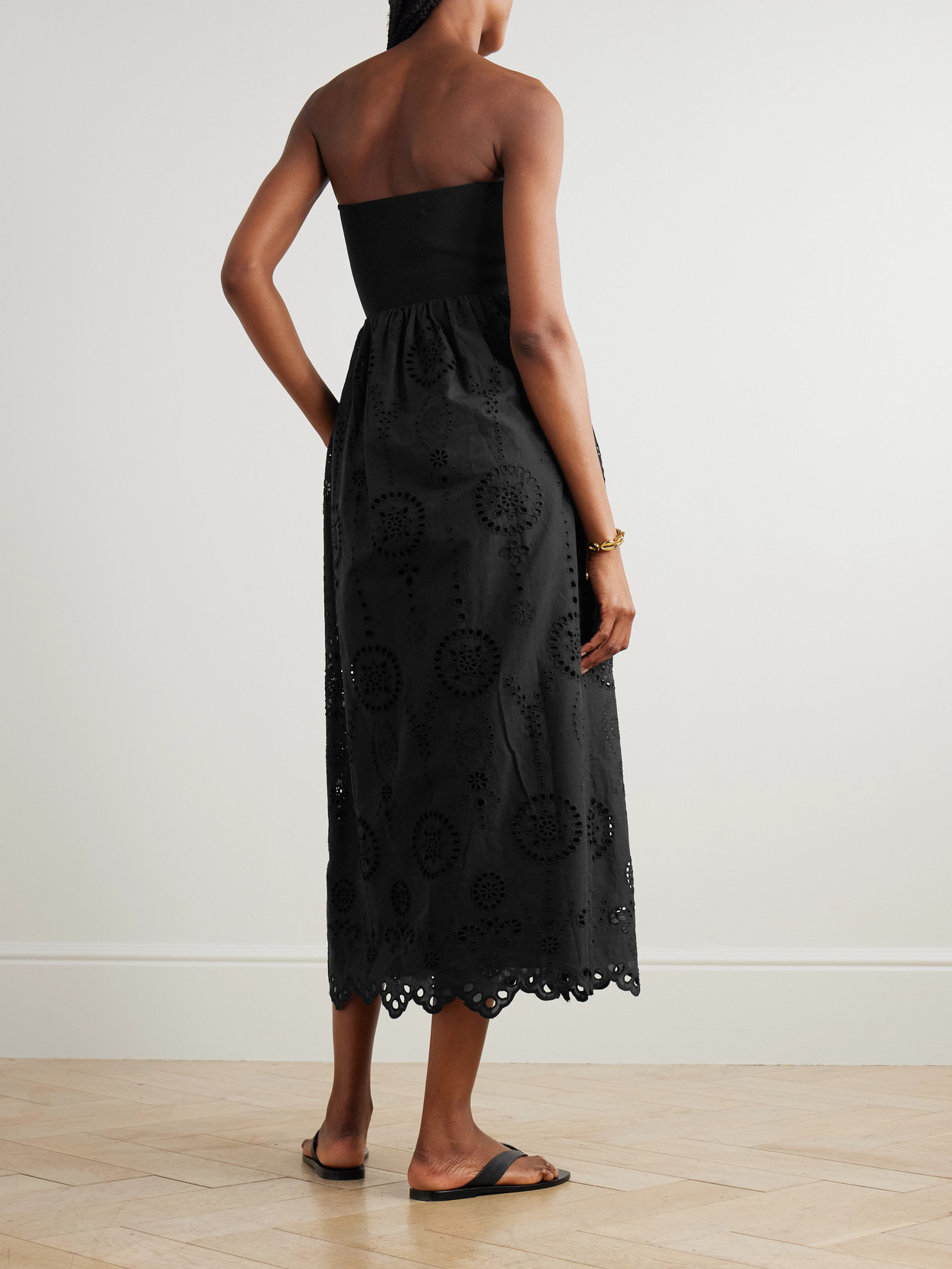 Shop Matteau Strapless Broderie Anglaise Organic Cotton And Stretch-knit Midi Dress