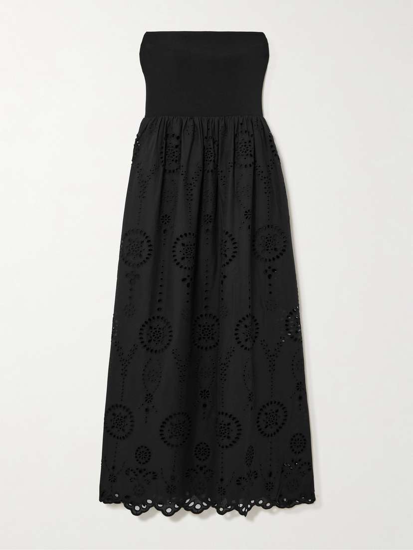 Matteau Strapless Broderie Anglaise Organic Cotton And Stretch-knit Midi Dress