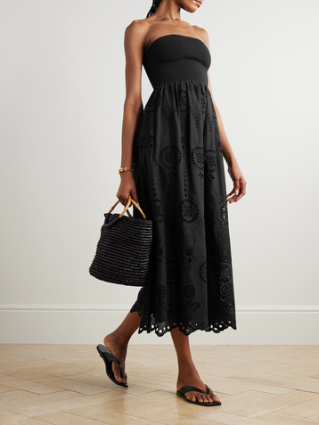 Matteau Strapless broderie anglaise organic cotton and stretch-knit midi dress