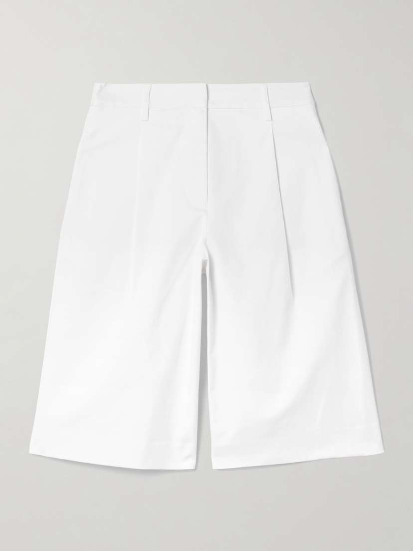 Matteau Pleated Organic Cotton-blend Twill Shorts
