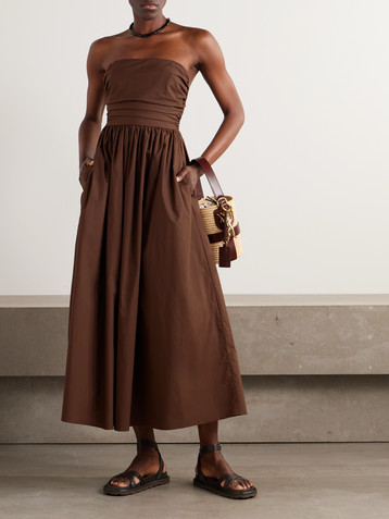 Matteau Strapless gathered organic cotton-poplin midi dress