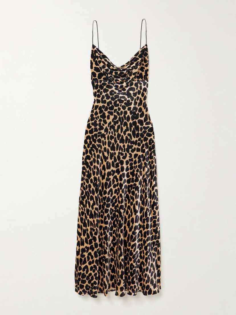Balmain Draped Leopard-print Velvet Midi Dress