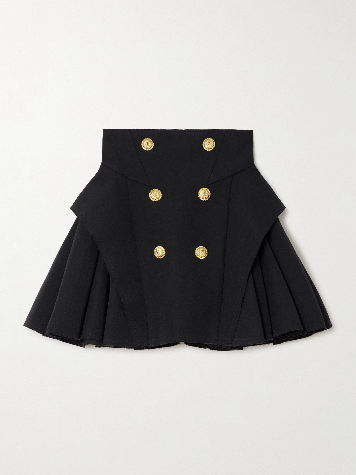 Balmain Button-embellished Pleated Grain De Poudre Wool Mini Skirt