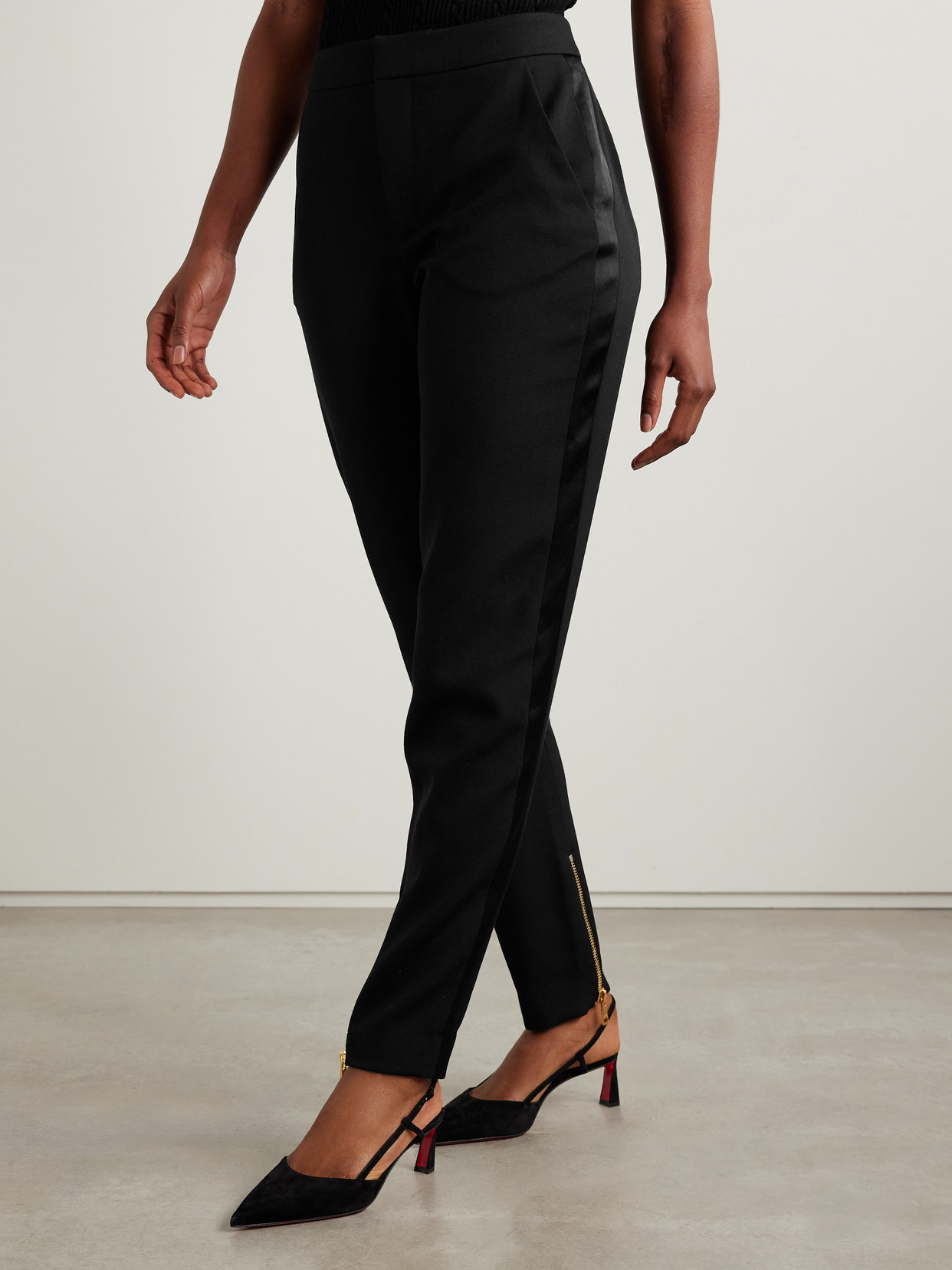 Balmain Satin-trimmed Wool Straight-leg Pants