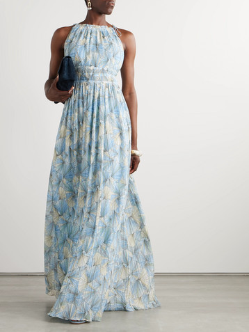 Veronica Beard Yardley printed plissé-chiffon maxi dress