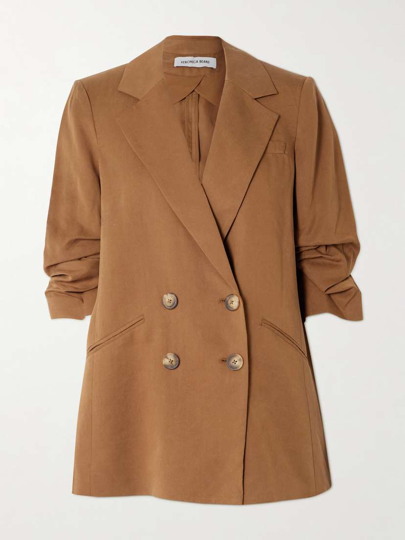 Veronica Beard Rupert Ruched Double-breasted Tencel™ Lyocell Blazer