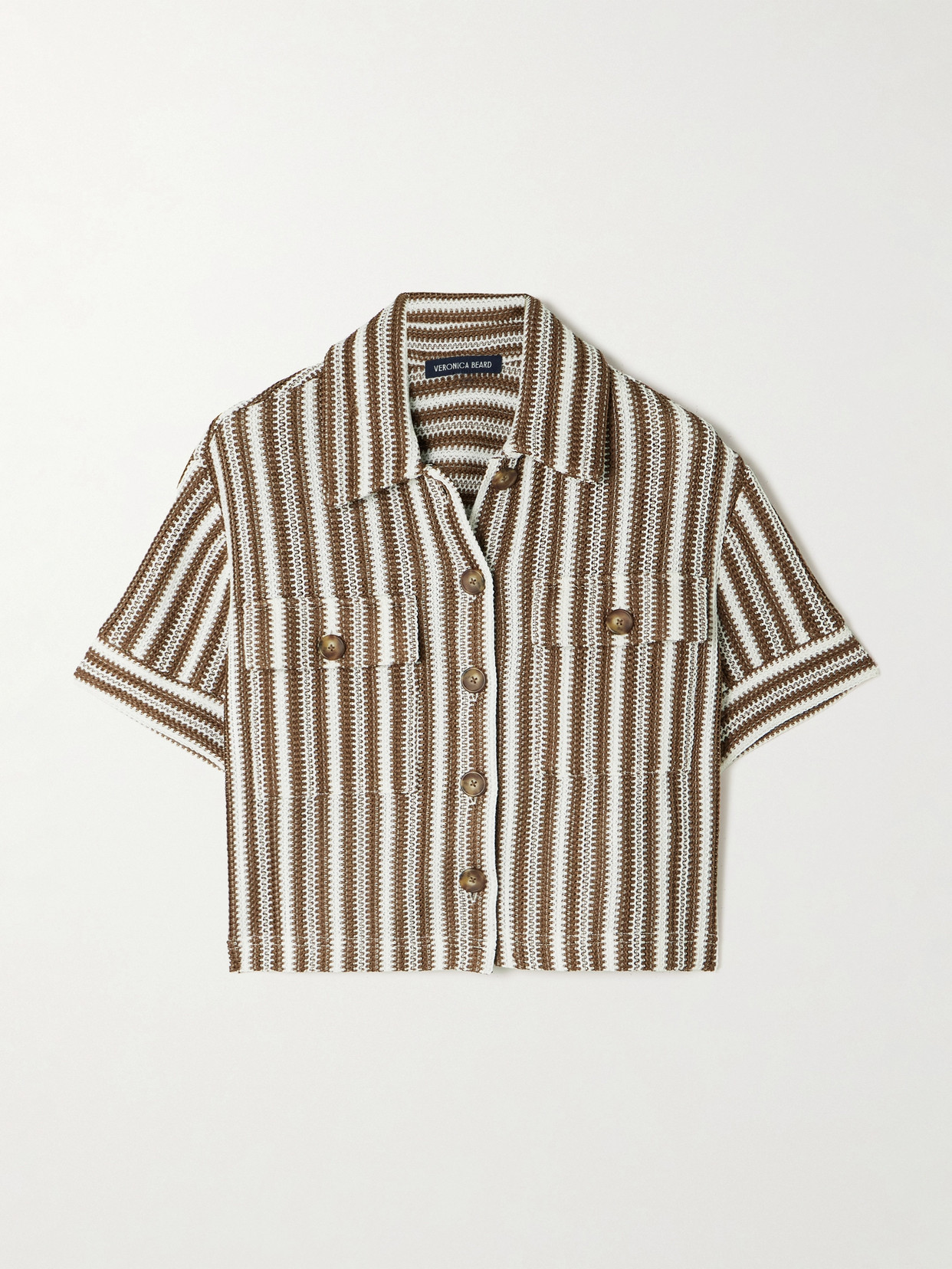 Veronica Beard Bouvier Cropped Striped Knitted Shirt In Multi