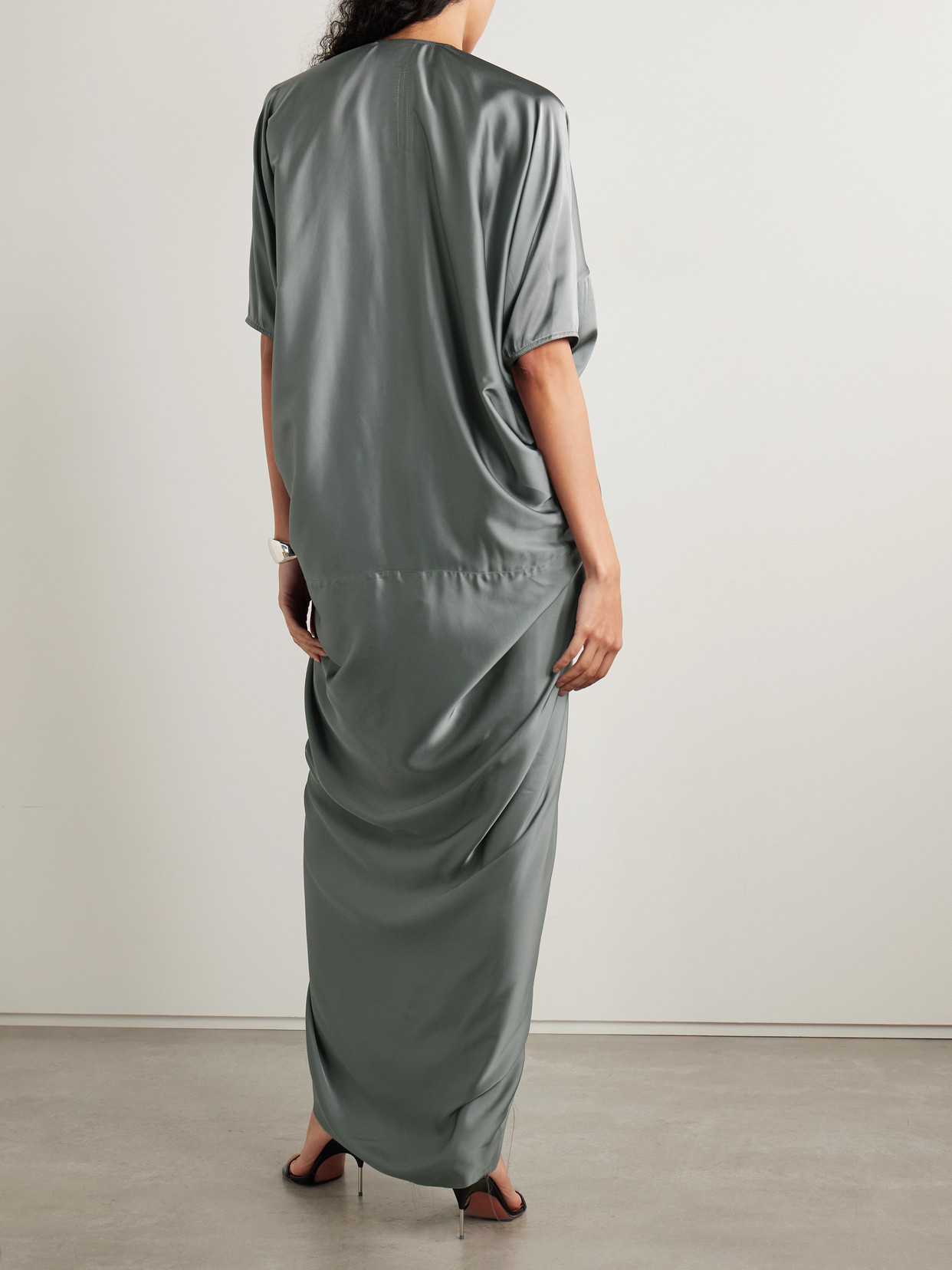 Rick Owens Kite Draped Washed-charmeuse Maxi Dress In Gray
