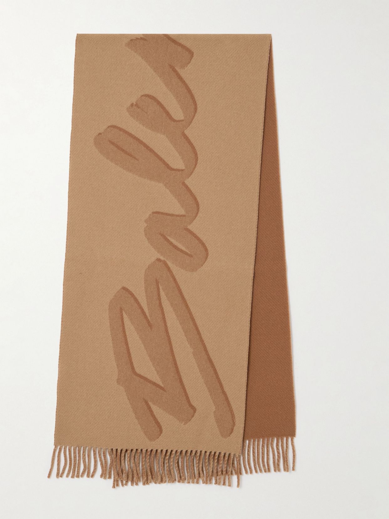 fringed printed wool and cashmere blend scarf