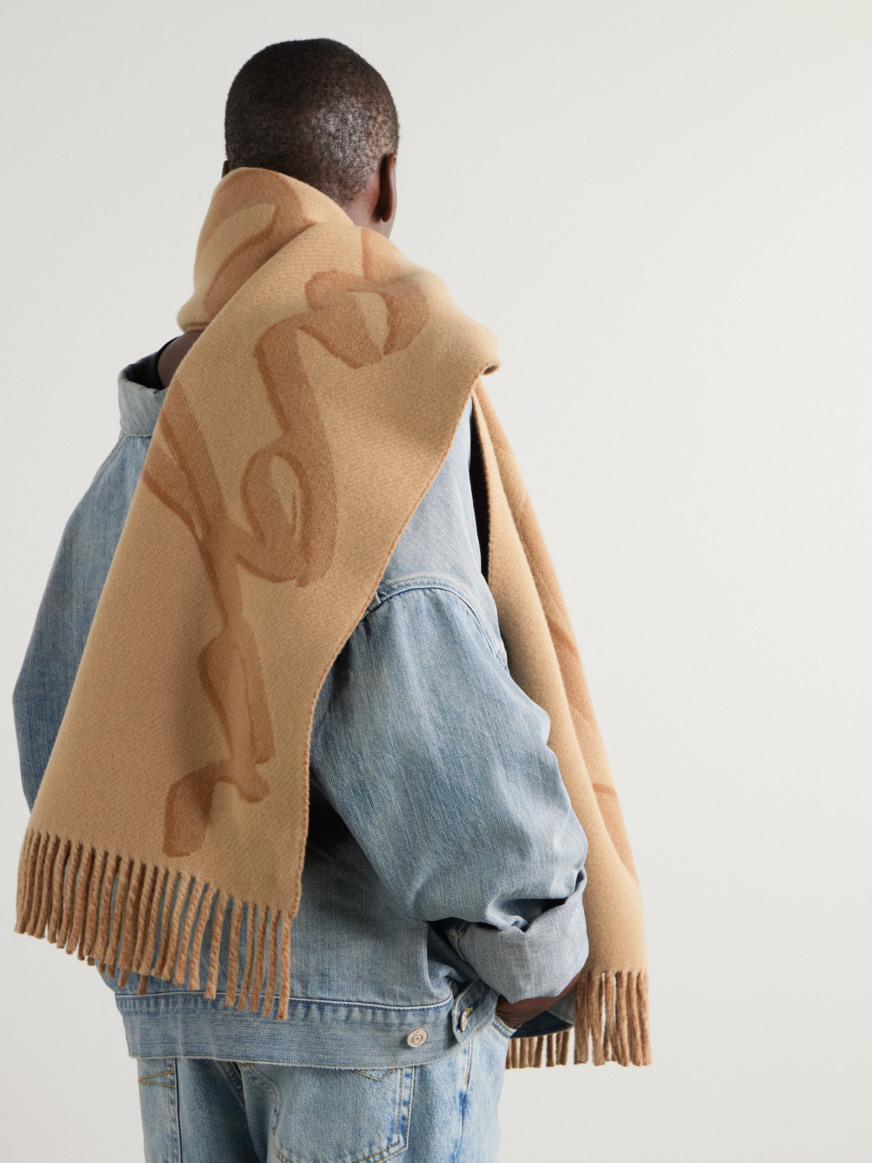 Balenciaga Fringed Printed Wool And Cashmere-blend Scarf In Neutrals