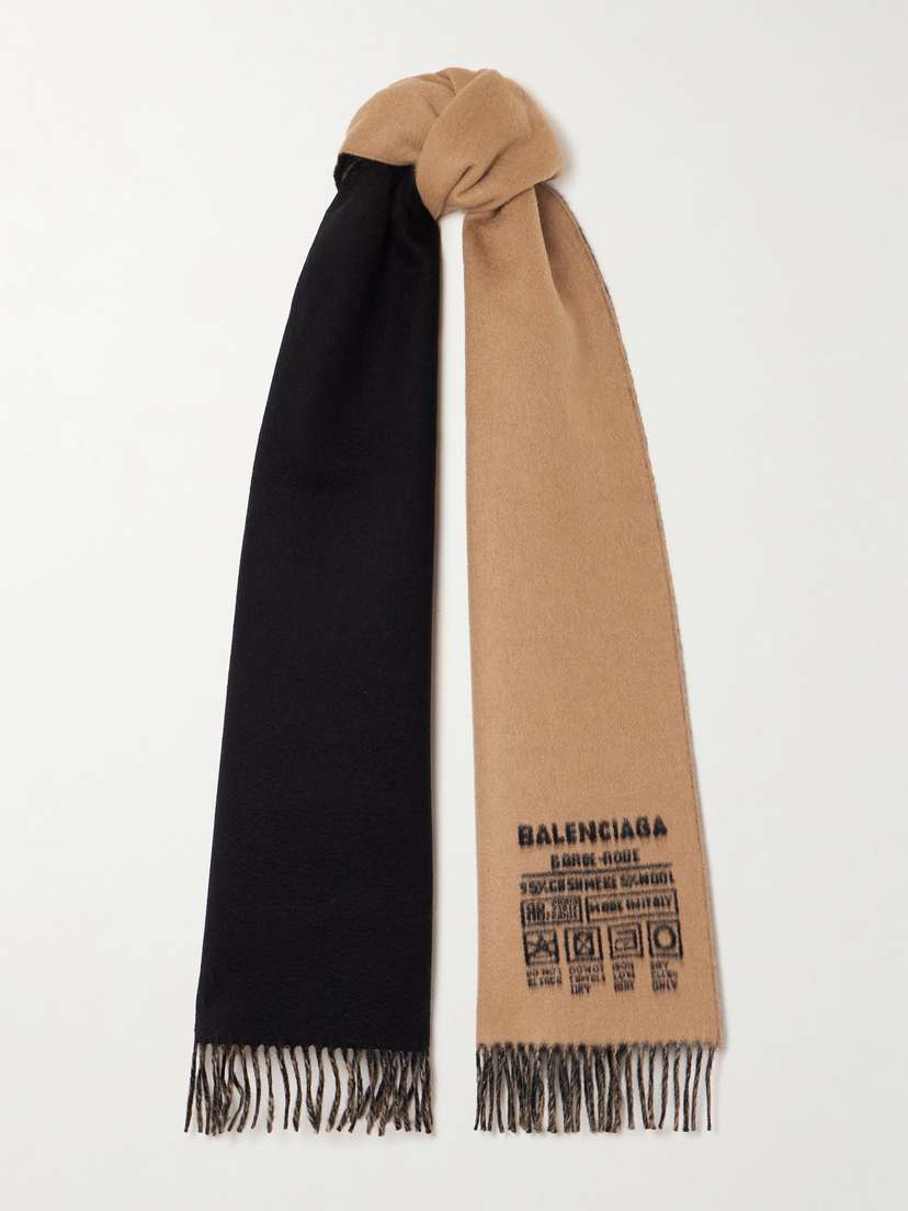 Balenciaga Fringed Two-tone Cashmere And Wool-blend Jacquard Scarf