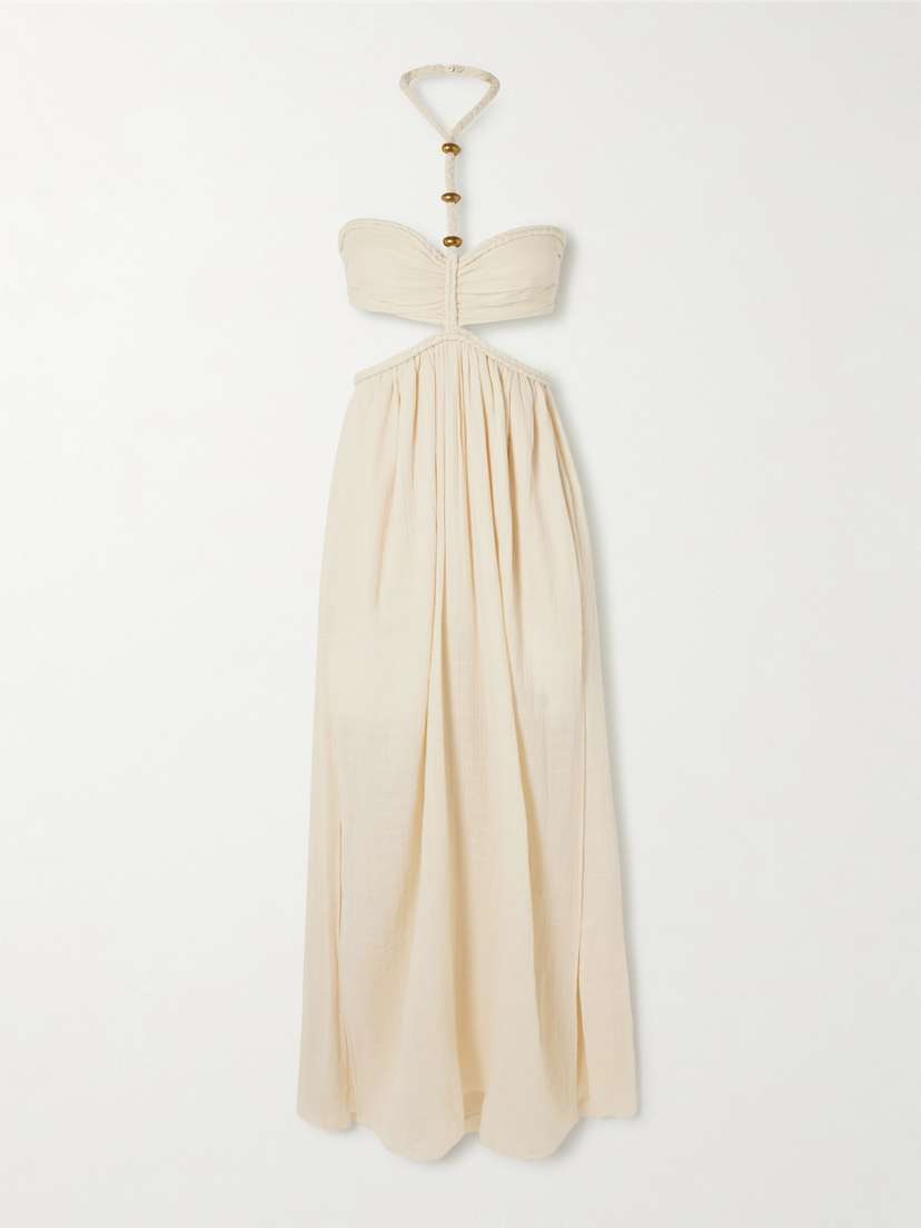 Isabel Marant Justine Embellished Cutout Braided Cotton-gauze Halterneck Maxi Dress