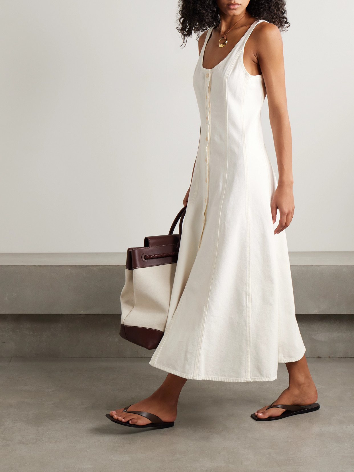 Citizen Of Humanity Rosetta Paneled Denim Midi Dress In White
