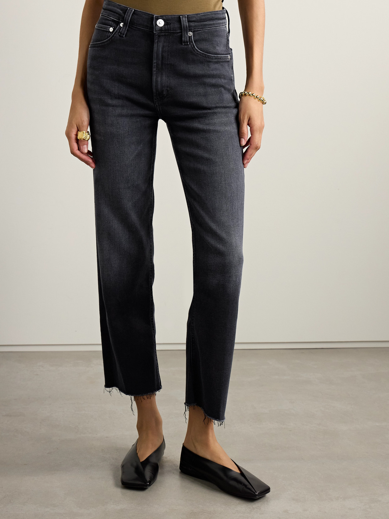 Citizen Of Humanity Palma Frayed High-rise Straight-leg Jeans In Black