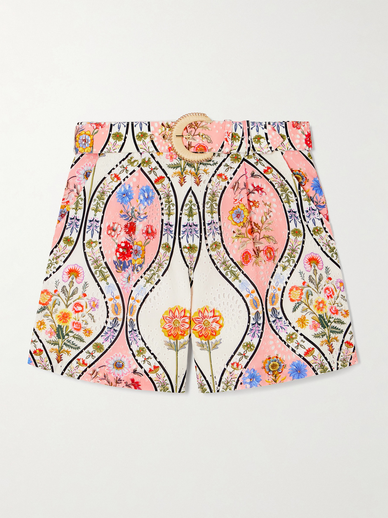 Borgo De Nor Gwen Belted Printed Broderie Anglaise Cotton Shorts