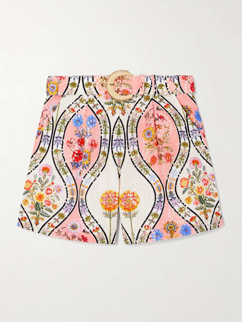Borgo de Nor Gwen Belted Printed Broderie Anglaise Cotton Shorts