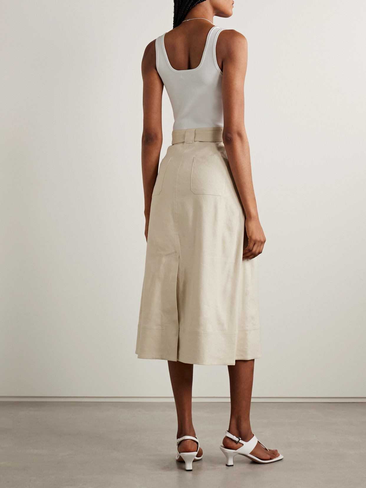 Simkhai Camden Belted Linen-blend And Stretch-knit Midi Dress