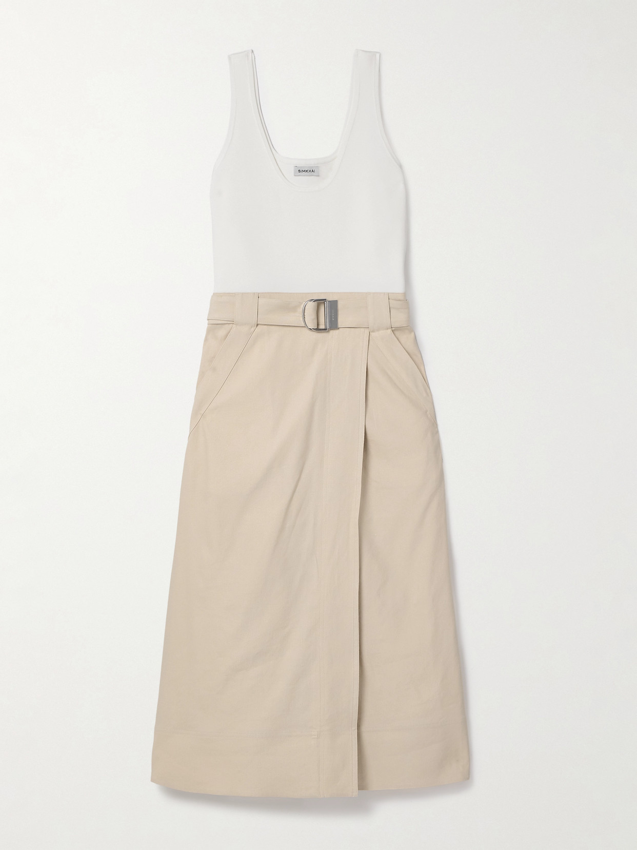 Simkhai Camden Belted Linen-blend And Stretch-knit Midi Dress