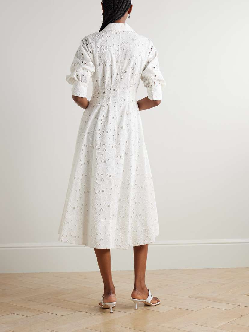 Jazz Pleated Broderie Anglaise Cotton Midi Shirt Dress - x small | Image | 2