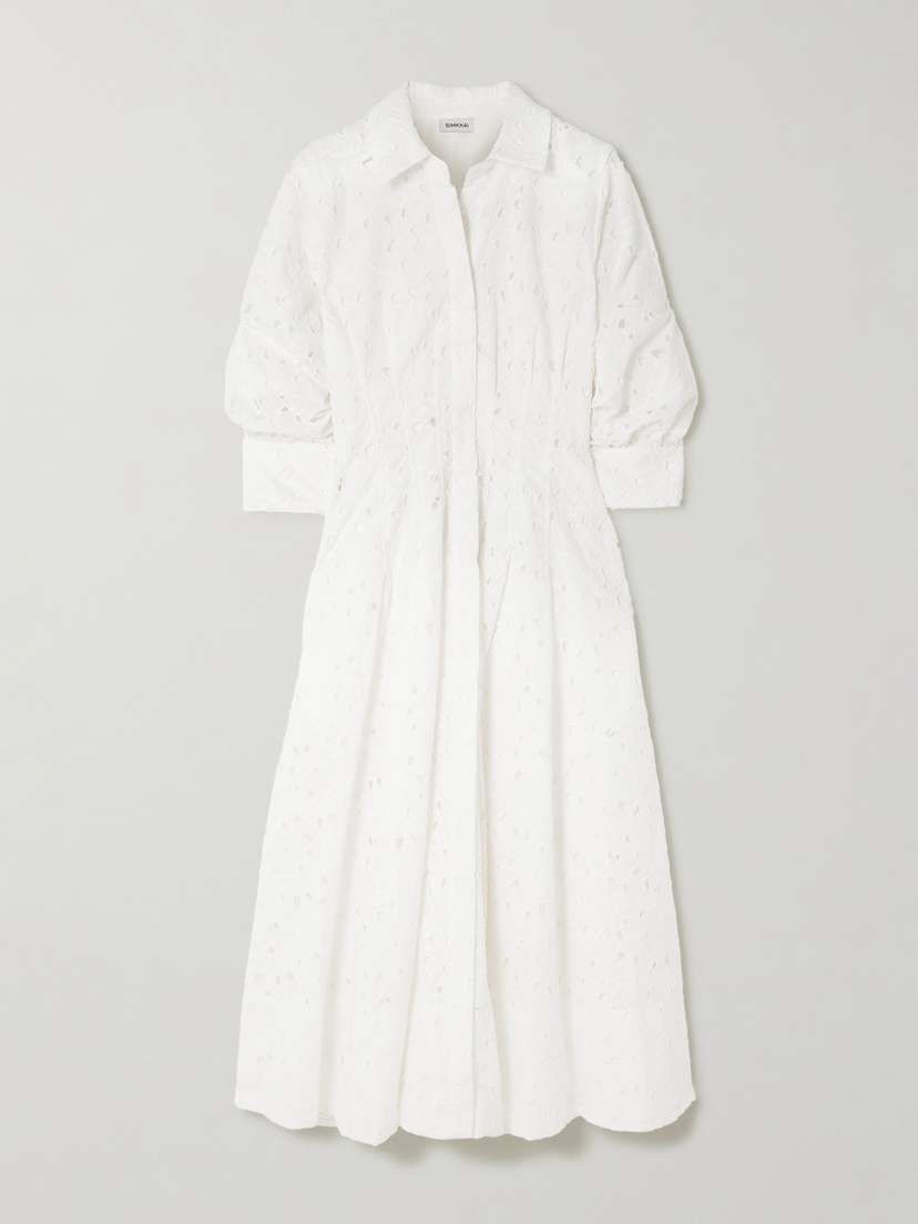 Jazz Pleated Broderie Anglaise Cotton Midi Shirt Dress - x small | Image | 0