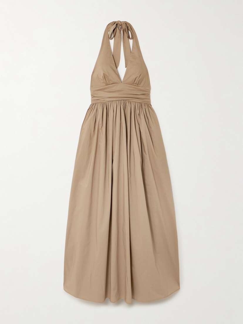 Matteau Gathered Organic Cotton-poplin Halterneck Maxi Dress