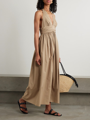 Matteau Gathered organic cotton-poplin halterneck maxi dress