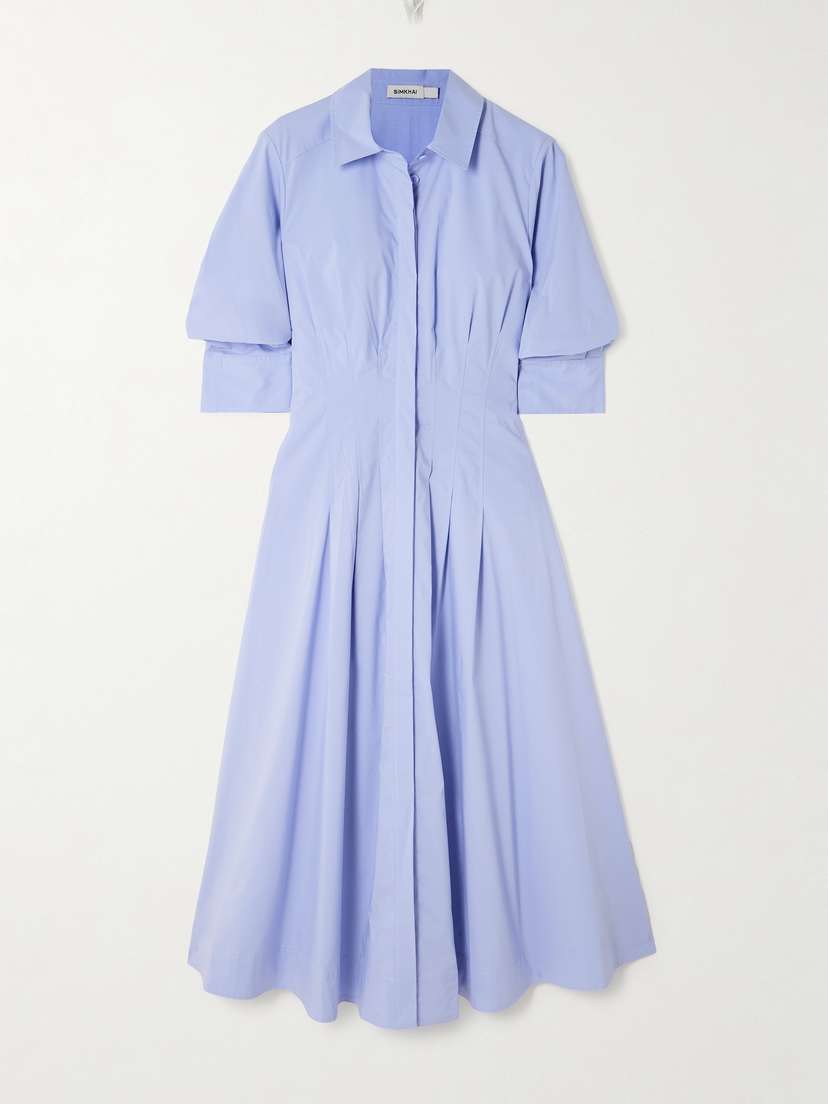 Simkhai Jazz Pleated Cotton-blend Poplin Midi Shirt Dress