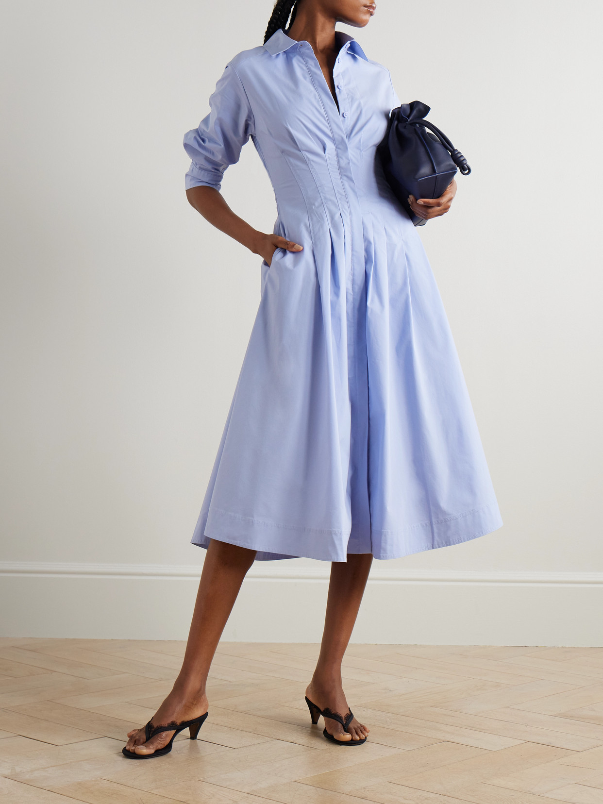 Simkhai Jazz Pleated Cotton-blend Poplin Midi Shirt Dress
