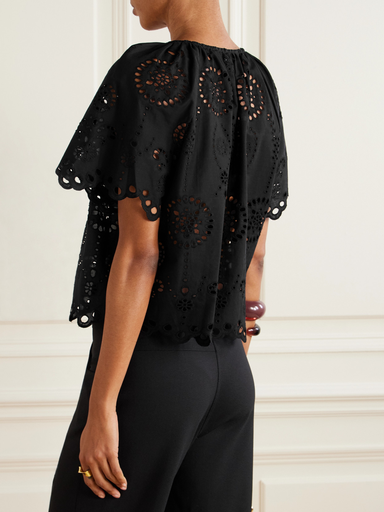 Shop Matteau Scalloped Broderie Anglaise Cotton-poplin Shirt In Black