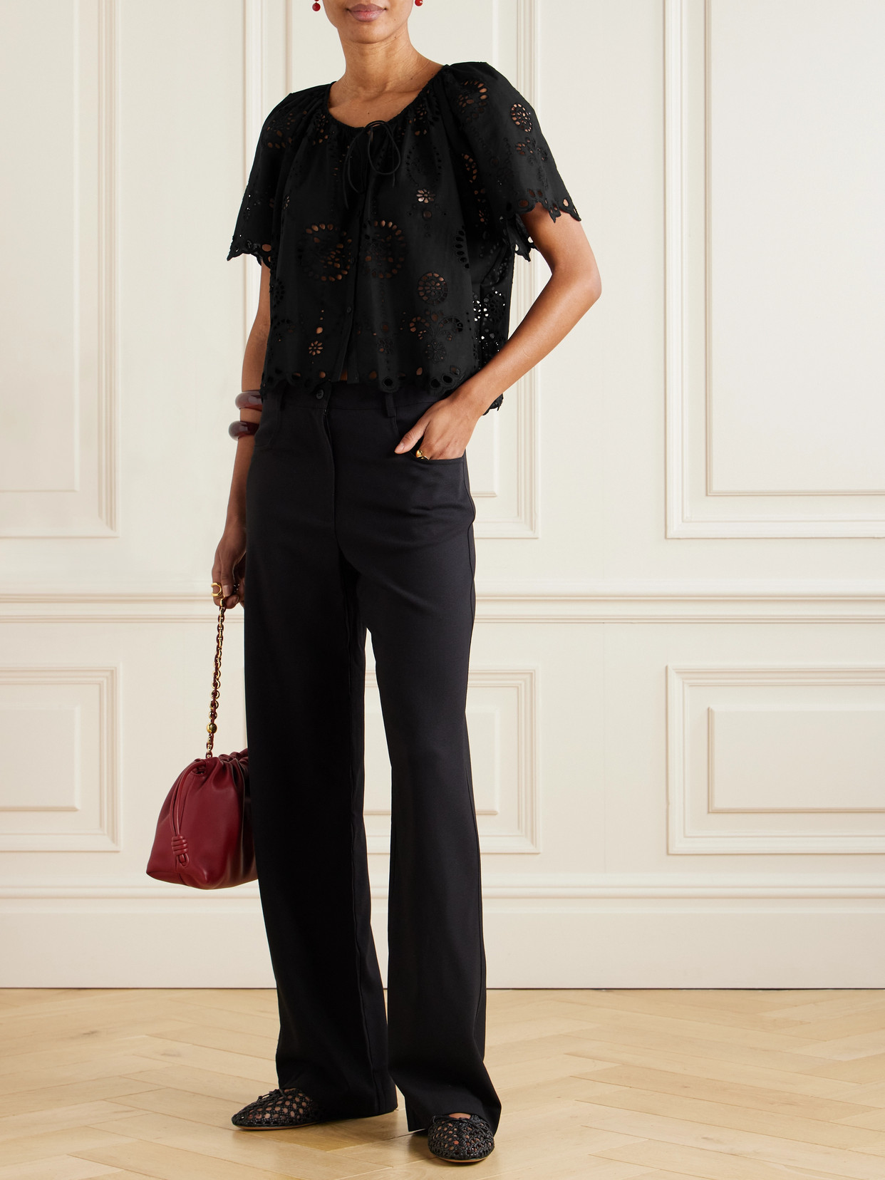 Shop Matteau Scalloped Broderie Anglaise Cotton-poplin Shirt In Black