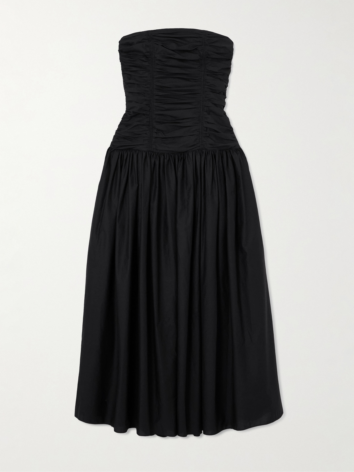Matteau Strapless Ruched Organic Cotton-poplin Midi Dress