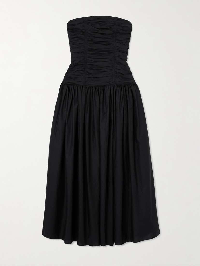 Matteau Strapless Ruched Organic Cotton-poplin Midi Dress