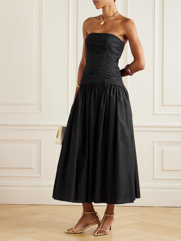 Matteau Strapless ruched organic cotton-poplin midi dress