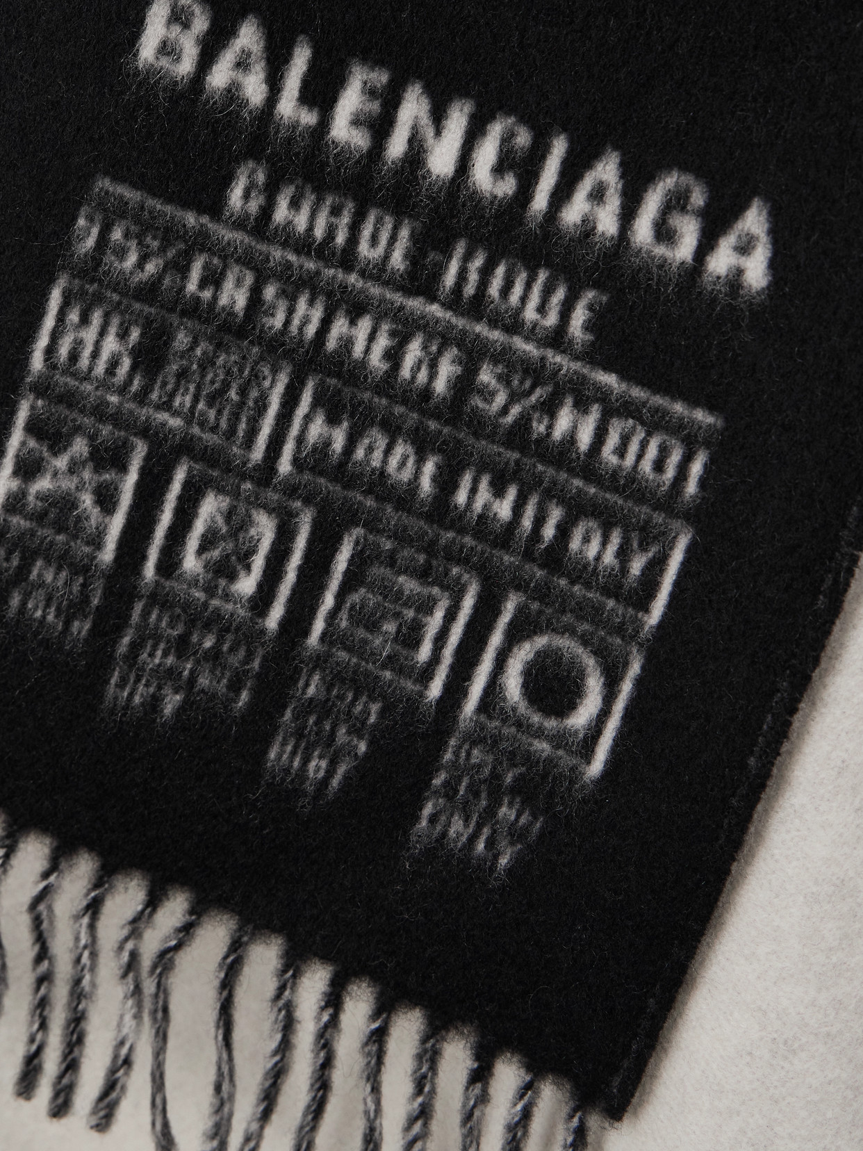 Balenciaga Fringed Two-tone Cashmere And Wool-blend Jacquard Scarf In Black