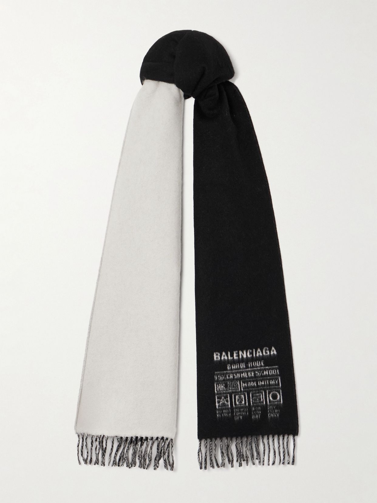 fringed two tone cashmere and wool blend jacquard scarf