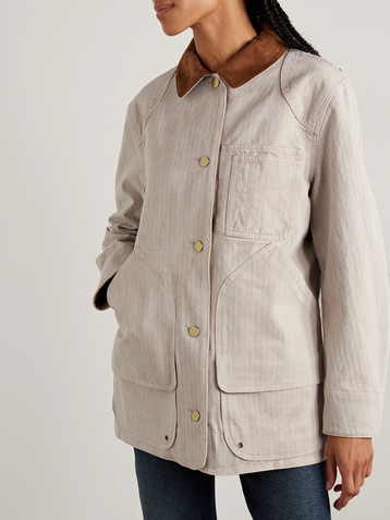 Veronica Beard Abbas suede-trimmed herringbone cotton jacket