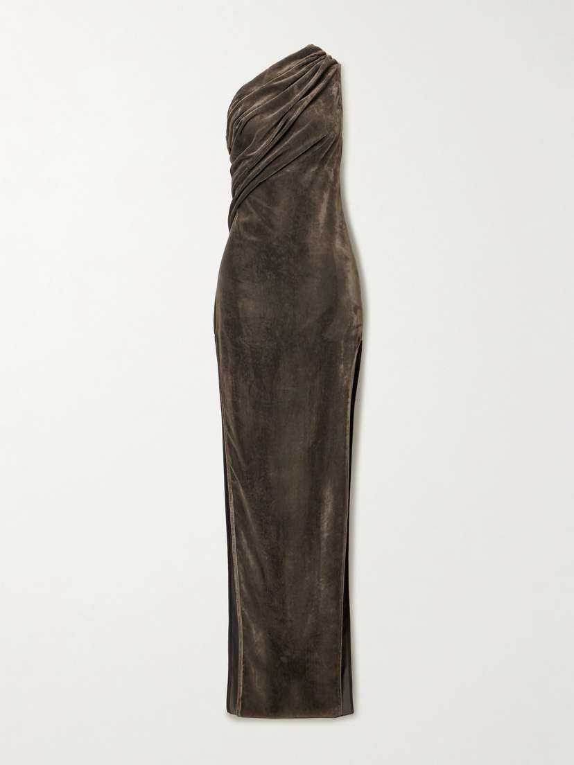 Rick Owens Athena Arrowhead One-shoulder Draped Crushed-velvet Gown