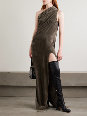 Rick Owens Athena Arrowhead one-shoulder draped crushed-velvet gown