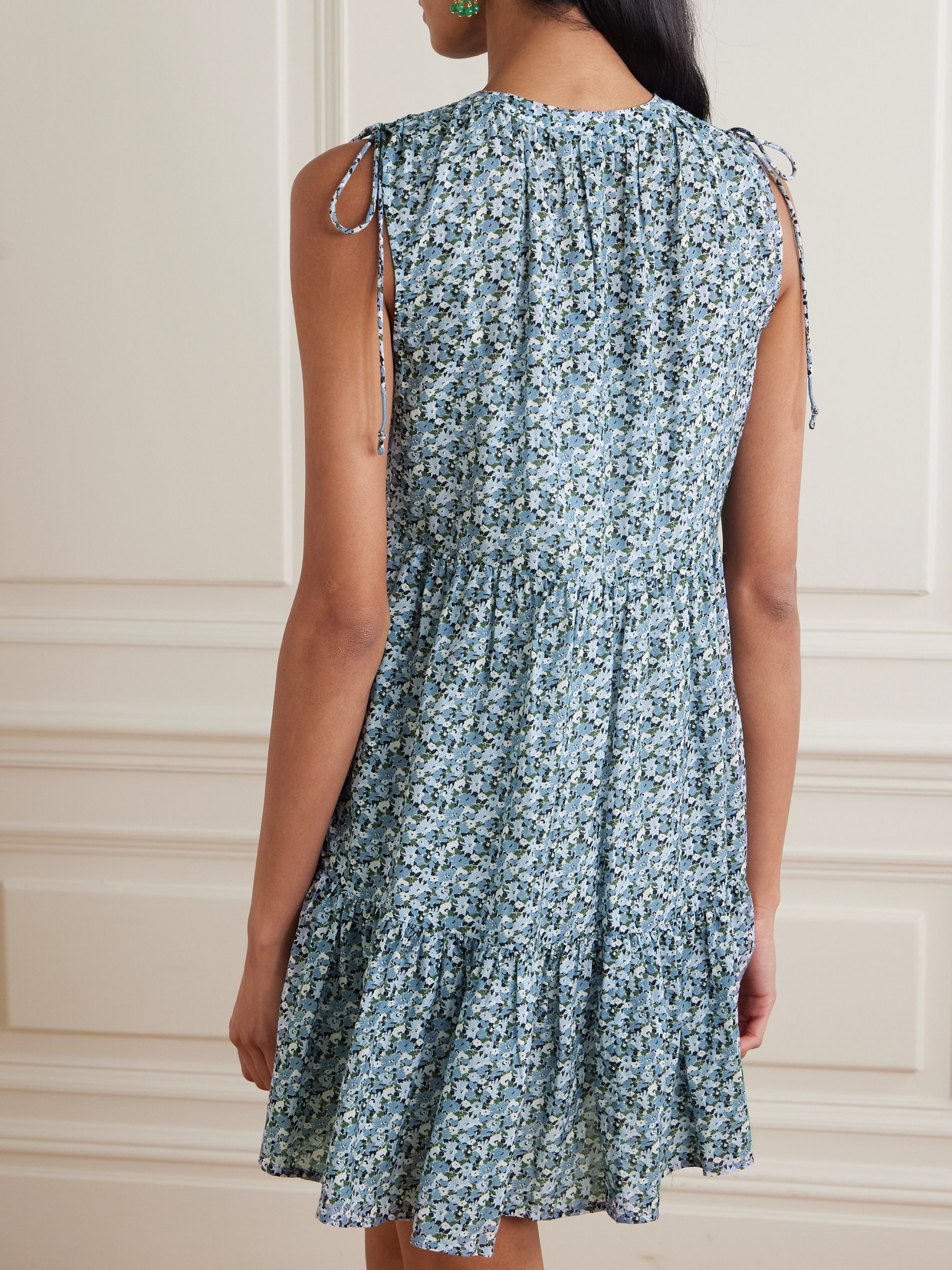 Veronica Beard Yulianna Tiered Floral-print Cotton-blend Voile Mini Dress In Neutral