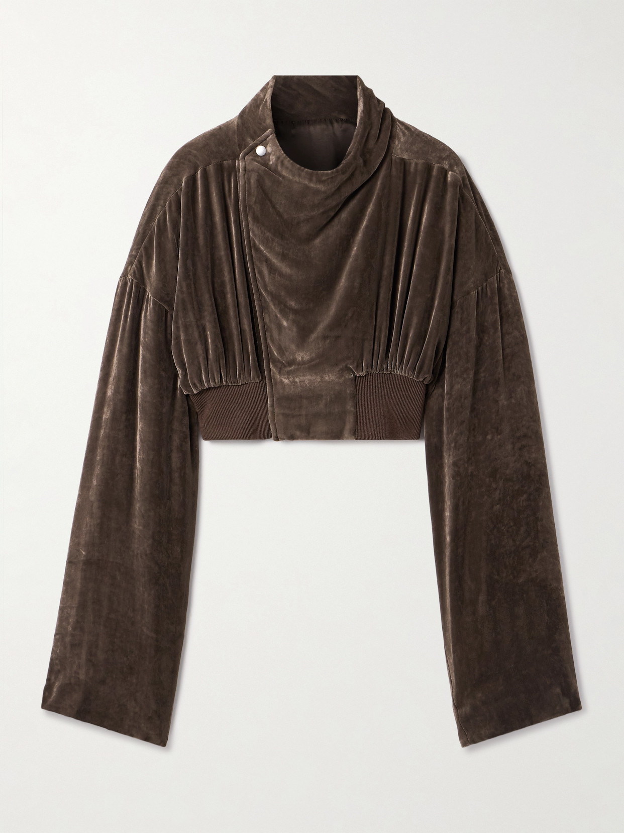Rick Owens Cropped Gathered Velvet Jacket In Brown