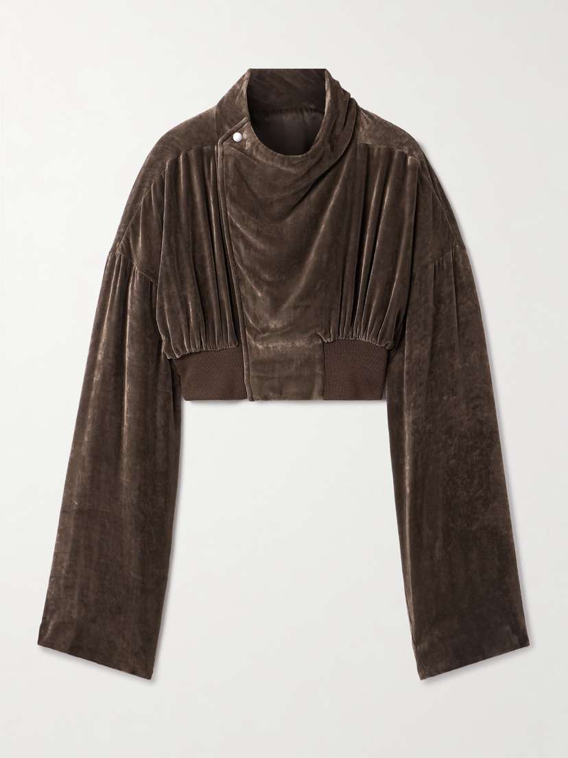 Rick Owens Cropped Gathered Velvet Jacket