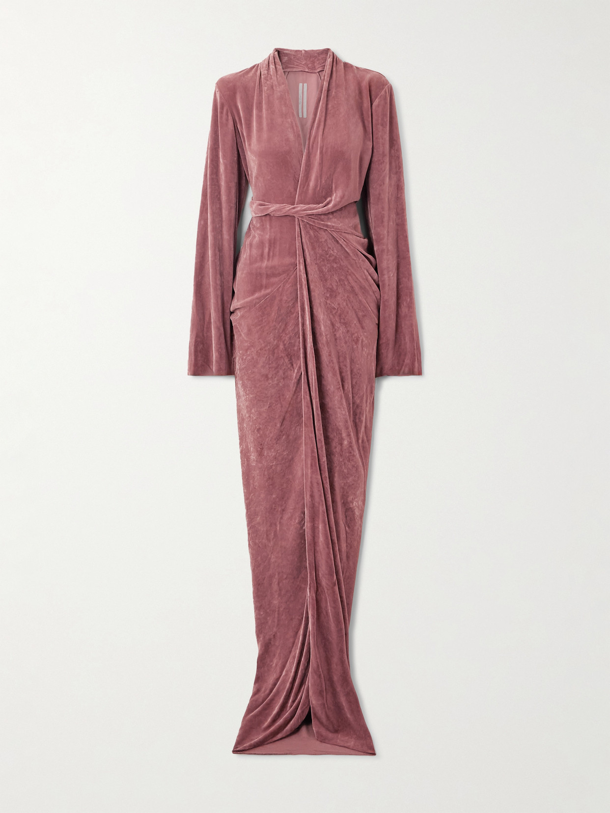 Rick Owens Draped Velvet Wrap Gown In Pink