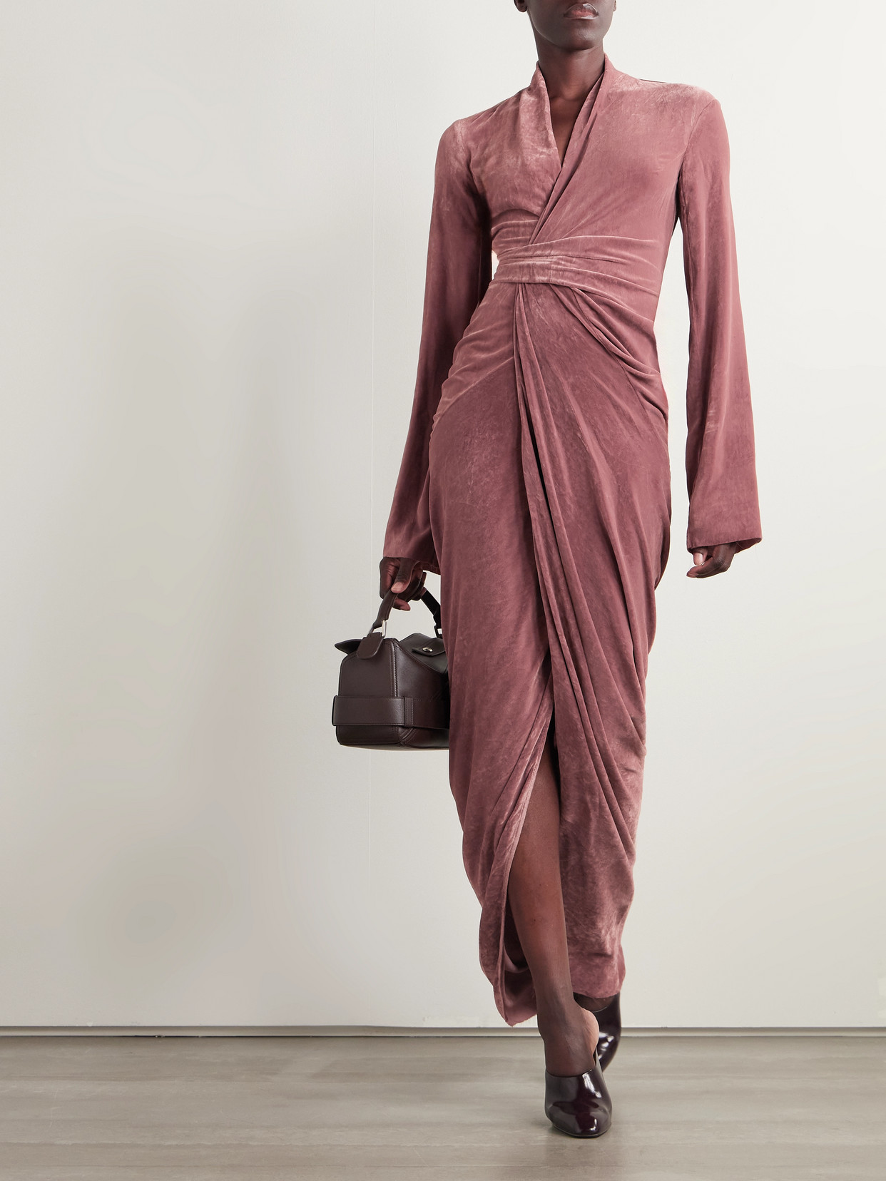 Rick Owens Draped Velvet Wrap Gown In Pink