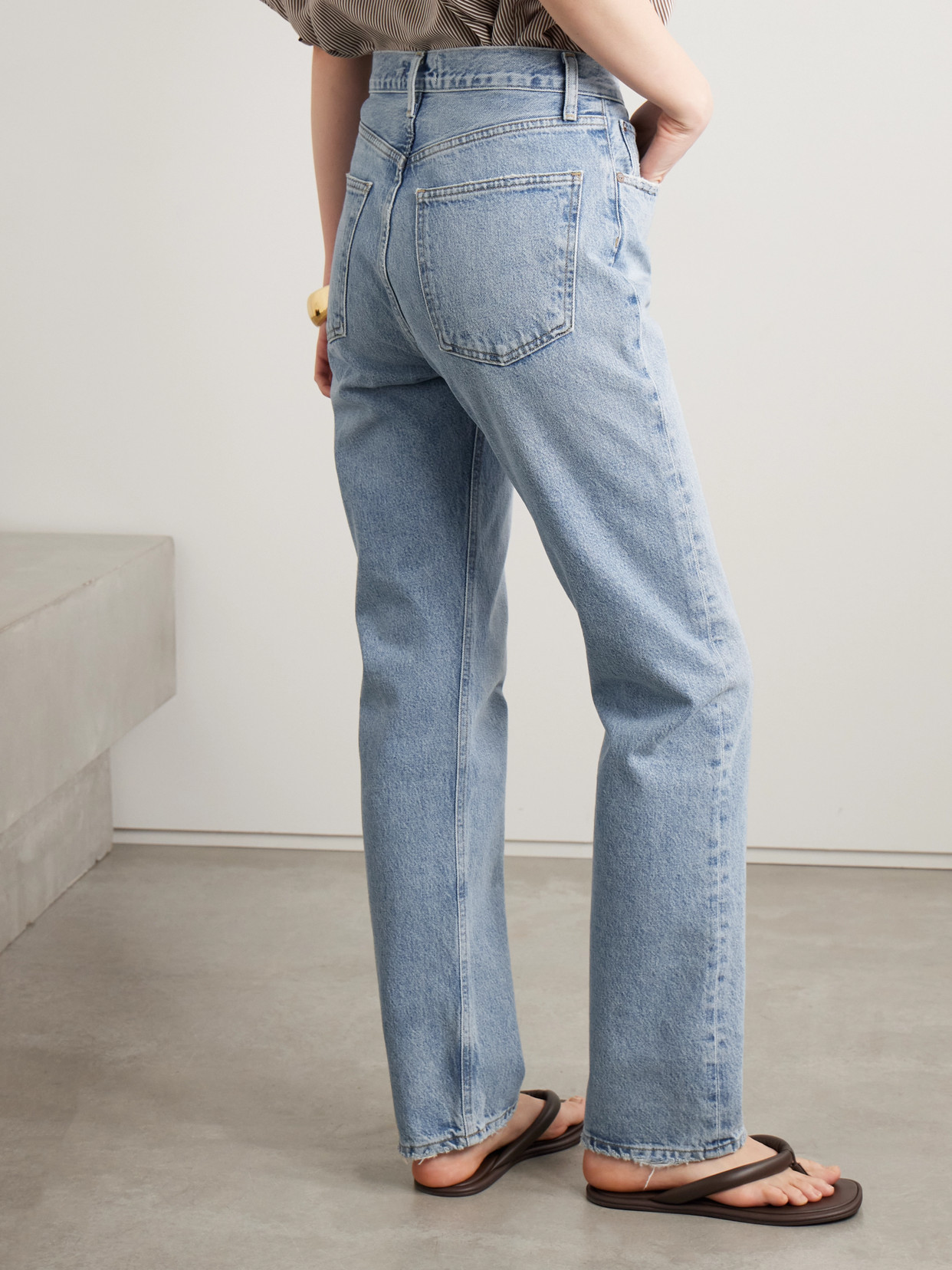 Agolde Blue 90's Pinch Waist High Rise Straight Jeans In Blue