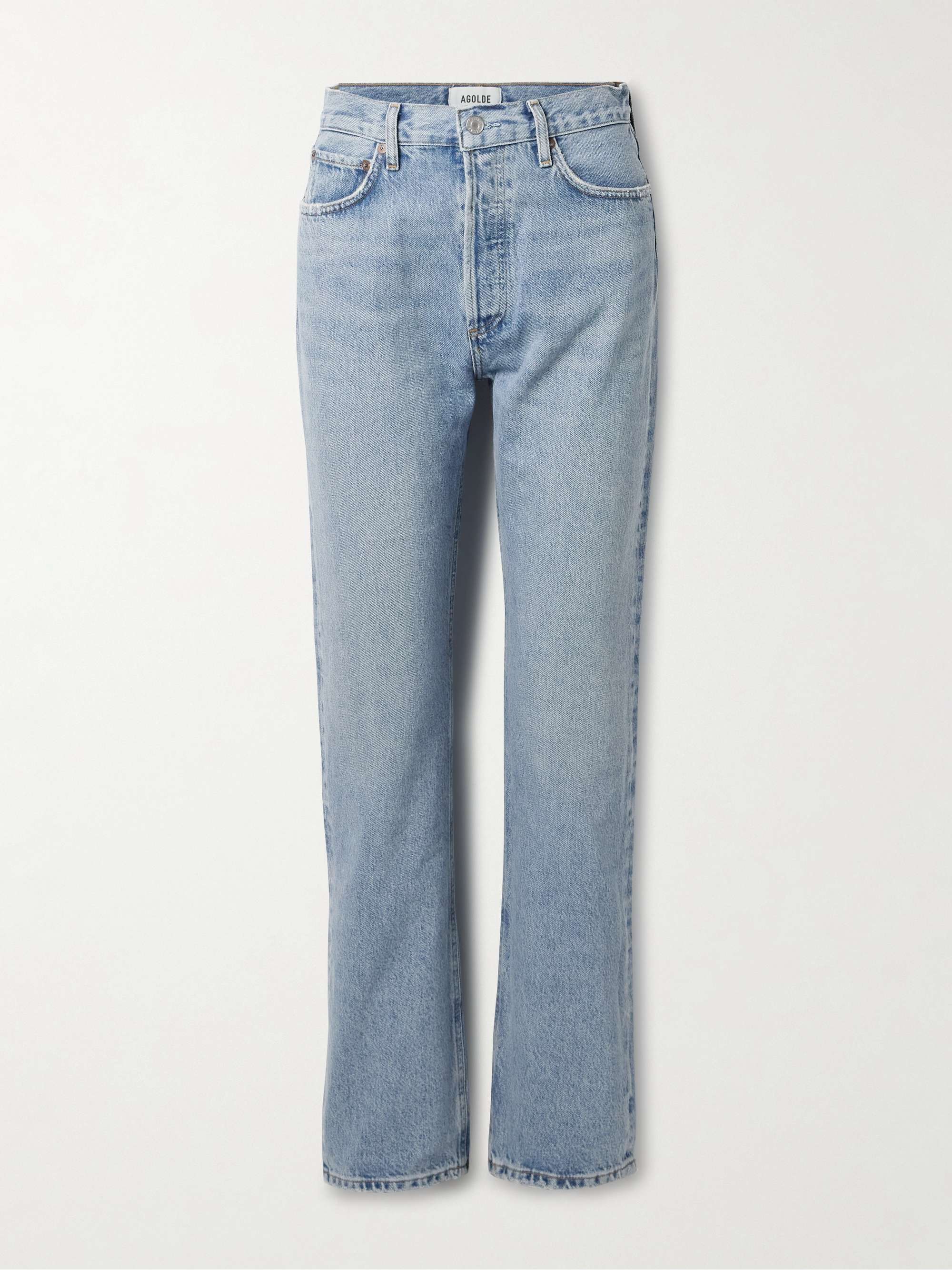 Light denim 90's Pinch Waist Long frayed high-rise straight